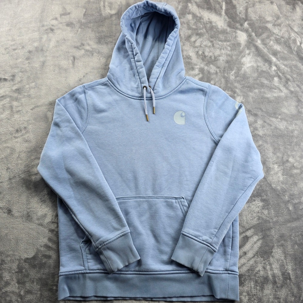 Carhartt Relaxed Fit Hoodie Womens Medium Light Blue TS0288-W Sleeve Logo